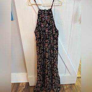 SHEIN Black Floral Maxi Dress with Pink & Green Print
